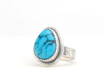 Hubei Cloud Mountain Turquoise Handmade Sterling Silver Ring Made in USA