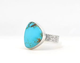 Kingman Hardy Pit Turquoise Ring Handmade Silver Ring Made In USA Southwestern Jewelry