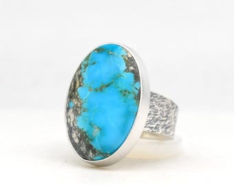 Kingman Turquoise Ring, Handmade Sterling Silver Southwestern Jewelry