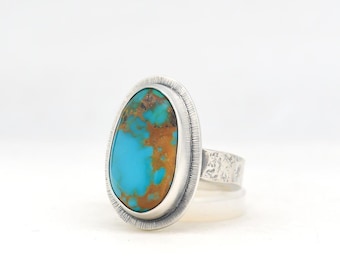 Super Nova Turquoise Sterling Silver Ring, Modern Southwest Handmade Jewelry