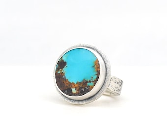 Kingman Turquoise Handmade Ring Hematite and Sterling Silver, Made In USA in Minimalist Modern Southwest Style,Handmade Ring
