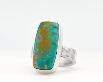Rising Phoenix Kingman Turquoise Ring Hand Made In USA Polychrome in Minimalist Modern Southwest Style