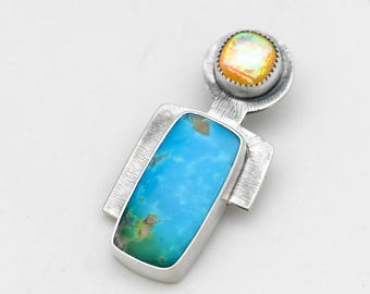 Kingman Turquoise Dichroic Glass Sterling Silver Pendant, Southwestern Necklace