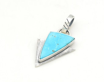 Kingman Turquoise Pendant Handmade Sterling Silver Necklace, Made In USA Southwestern Jewelry
