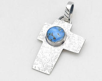 Golden Hills Turquoise Cross Pendant Handmade  Sterling Silver, Made In USA in a Modern Southwestern Style,