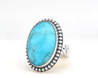 Kingman Turquoise Ring Handmade In USA Minimalist Modern Southwest Style