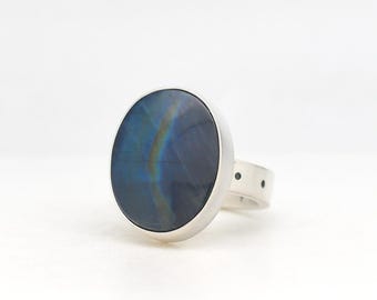 Spectrolite Moonstone Handmade Ring Sterling Silver Made In USA Polychrome Gemstone