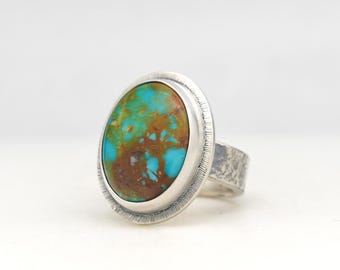 Kingman Turquoise Handmade Sterling Silver Ring, Polychrome Southwest Jewelry