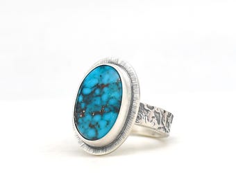 Kingman Black Red Web Turquoise Ring, Handmade Sterling Silver Southwestern Jewelry