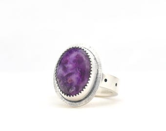 Lepidolite Ring Handmade in Sterling Silver, Made In USA Purple Gemstone Minimalist Artisan Crafted
