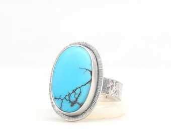 Egyptian Prince Turquoise Ring Handmade Sterling Silver, Made In USA in Minimalist Modern Southwest Jewelry