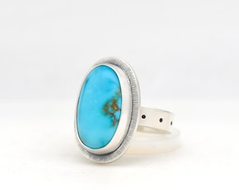 Kingman Hardy Pit Turquoise Ring Handmade Silver Ring Made In USA Southwestern Jewelry