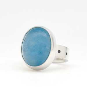 Aquamarine Beryl Blue Gemstone and Sterling Silver Ring, Hand Made In USA