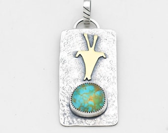 Kingman Gold Turquoise Petroglyph Pendant Handmade of Polychrome Turquoise  Made in USA