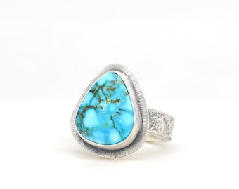 Kingman Red Web Turquoise Ring Handmade Sterling Silver, Made In USA  Minimalist Modern Southwest