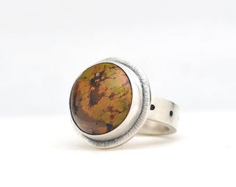 Blackjack Turquoise Ring Handmade Sterling Silver, Made In USA Polychrome Turquoise in Minimalist Modern Southwest Style,