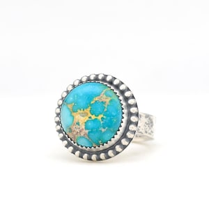 Sonoran Gold Turquoise Ring Handmade Sterling Silver Made In USA Blue Turquoise in Minimalist Modern Southwest Style,
