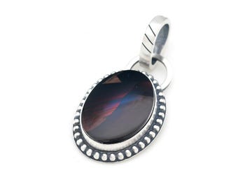 Iridescent Red Ribbon Obsidian Pendant Handmade In USA in Sterling Silver in a Modernist Southwestern Style