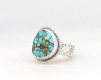 Kingman Red Web Turquoise Ring Handmade Sterling Silver, Made In USA  Minimalist Modern Southwest