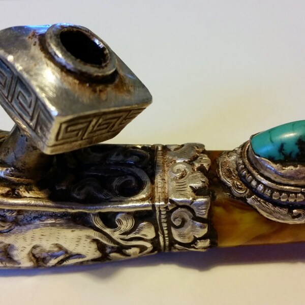 Antique Tibetan Ritual Smoking Pipe, Tibetan Artifacts, Collectibles, Pipes, Unisex Gifts