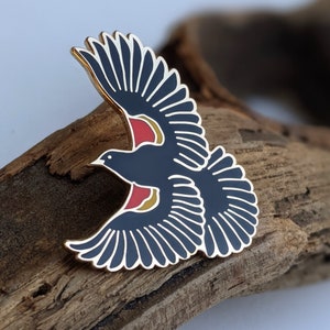 Red Winged Blackbird hard enamel pin image 1