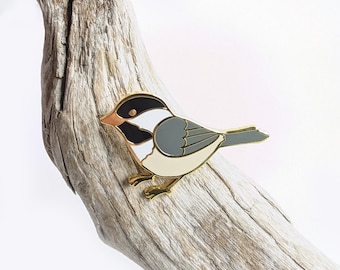 Black Capped Chickadee Resting hard enamel pin