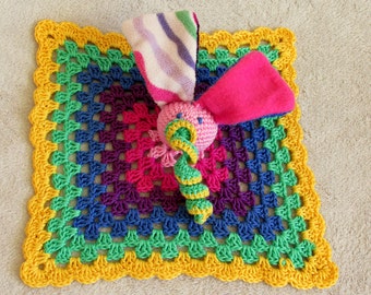 Granny Square baby comfort blanket toy