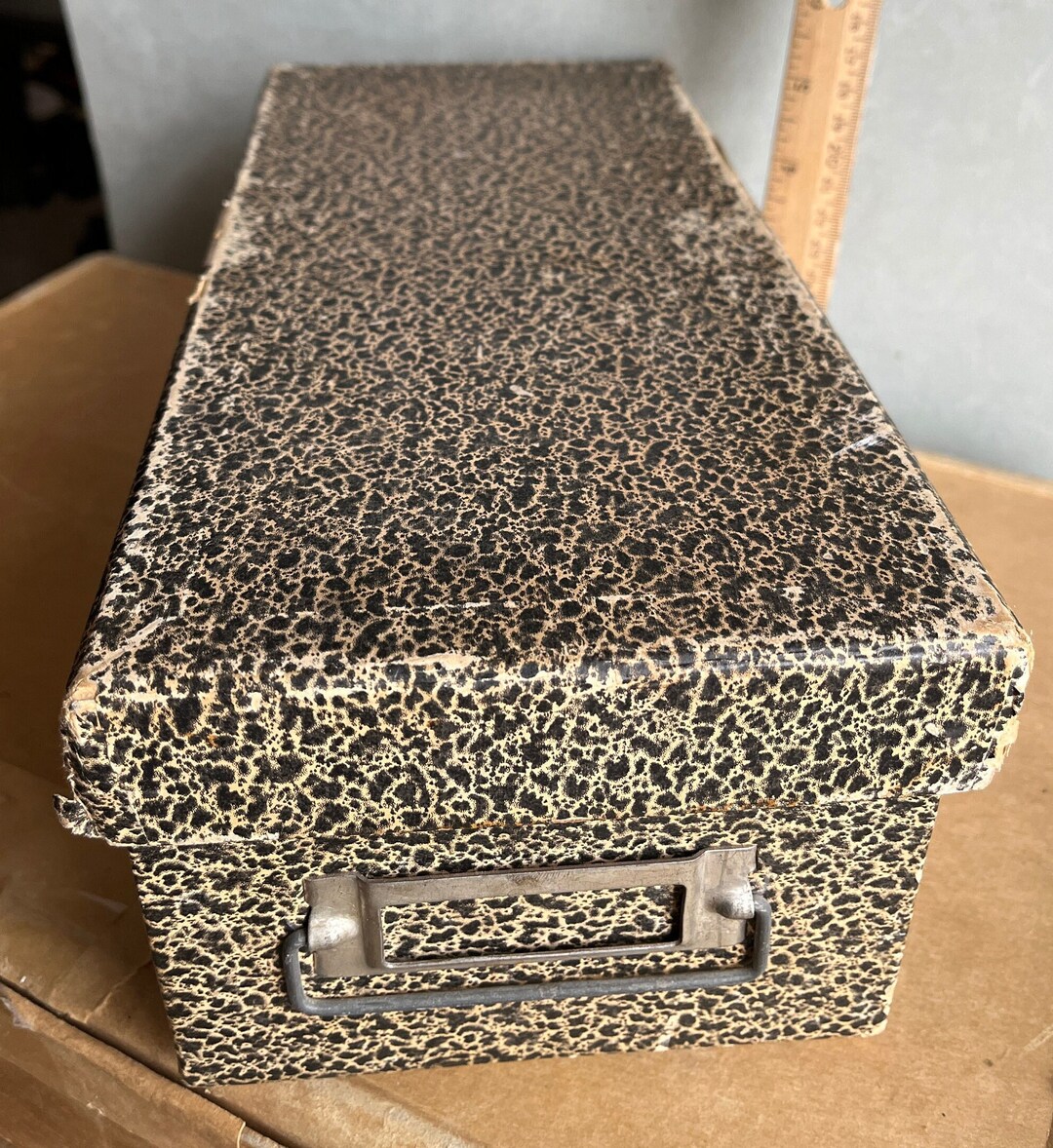 Vintage Craft Room Storage Box Black Agate Index Card File Box With 30 ...