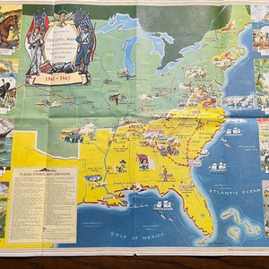 1956 Pictorial Map of Civil War History l Vintage Educational Wall Poster in Fine Condition | Vintage Map Ephemera