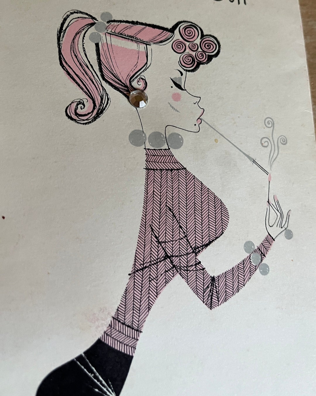 Vintage Giant Greeting Card 1959 Sweater Girl Smoking Classic Buzza ...