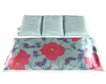 Floral Mint Green Heating Pad, Organic Flaxseed, Hot Cold Compress