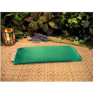 Herbal Eye Pillow, Organic. Glamma Gift. Kelly Green Satin. Clear Gift Box is Included.