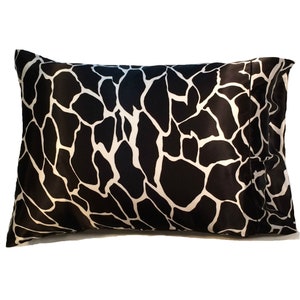 Black and White Giraffe African Animal Pattern Satin Pillowcases. Proudly Made in the USA.