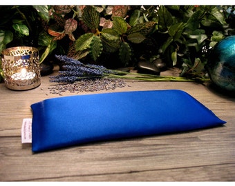 Organic Flax Seed Eye Pillow. Stress and Insomnia Relief Gift. Blue Satin. Eye Bags.