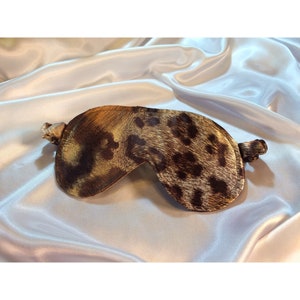 Sleep Aid Gift. Satin Sleep Mask for Airport Delays, Hotel Stays. Leopard Print, Clear Gift Box Included. The Best Spa Eye Mask.