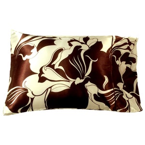 Brown and White Pillowcases Satin. Bedding for Sensitive Hair, Skin and Scalp. Cooling Satin for Menopause Relief and Hot Flashes.