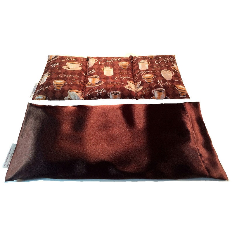 Coffee Lovers. Cover Shows Steaming Cup of Coffee. Microwavable Back Heating Pad. Bed Warmer. Warm Neck Wrap. image 1