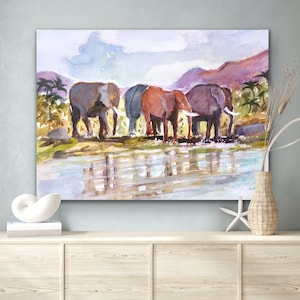 African Elephants, Original Painting & Prints, Elephant Herd, African Wildlife Paintings, Impressionistic Art, Animal Paintings and Prints