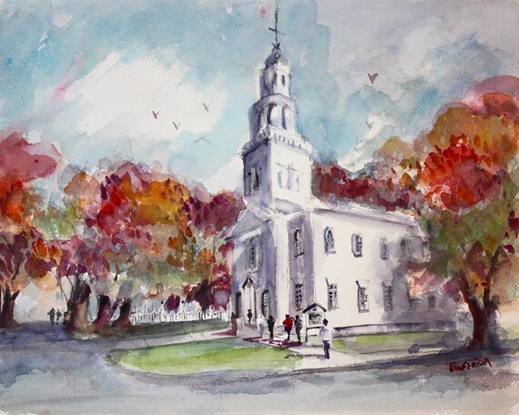 Old First Church Of Bennington Prints & Vermont Original Autumn Painting,  Fall Decor