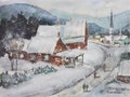 Vermont Winter, Prints From Original Painting of a Vermont Village in Winter, Snowfall in Vermont, Original Painting Available