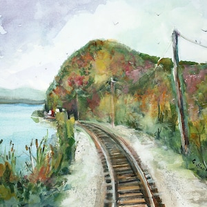 Hudson River Railroad, Original Watercolor Painting, Hudson River Paintings, New York State Art, Railroad Tracks Artwork, Collectible Art