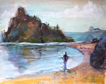 Sicilian Coastal Landscape Watercolor | Mediterranean Beach Painting | Original Fine Art by Joe Giuffrida