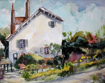 Original Watercolor Painting & Prints of an English Village Cottage, West Country of England, English Countryside, European Art, Home Decor