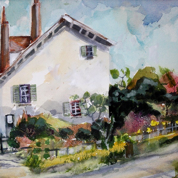 Original Watercolor Painting & Prints of an English Village Cottage, West Country of England, English Countryside, European Art, Home Decor