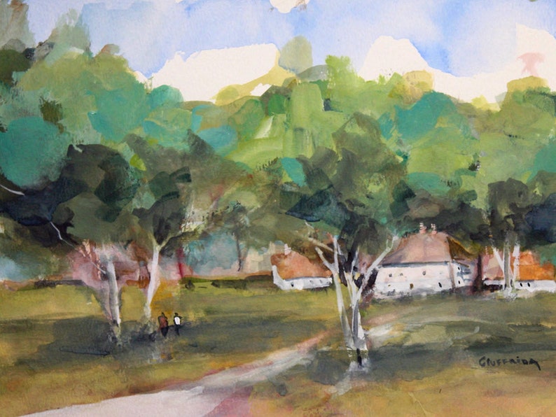 European Village Art, Original Watercolor Painting of English Cottages ...