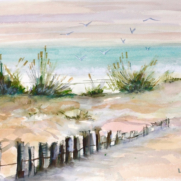 Robert Moses Beach, Original Watercolor Painting and Prints of Fire Island, Beach and Sand Dunes, Long Island Beaches of the South Shore