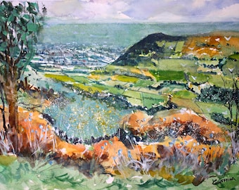 Schoharie Valley Original Watercolor Landscape Painting, Atmospheric Mountain Landscape Art