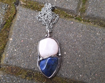 Agate pendant, handmade pendant, blue big pendant, dumortierite pendant