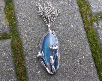 Agate pendant, blue pendant, tiffany technique, gift for her, agate, raw pendant