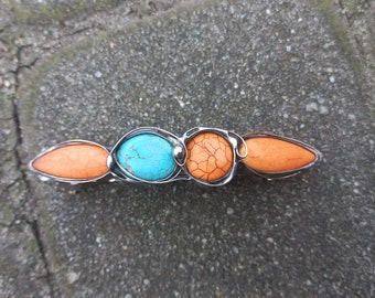 Barrette with howlite, howlite buckle, hair buckle, buckle, for hair, for long hair, colorful buckle